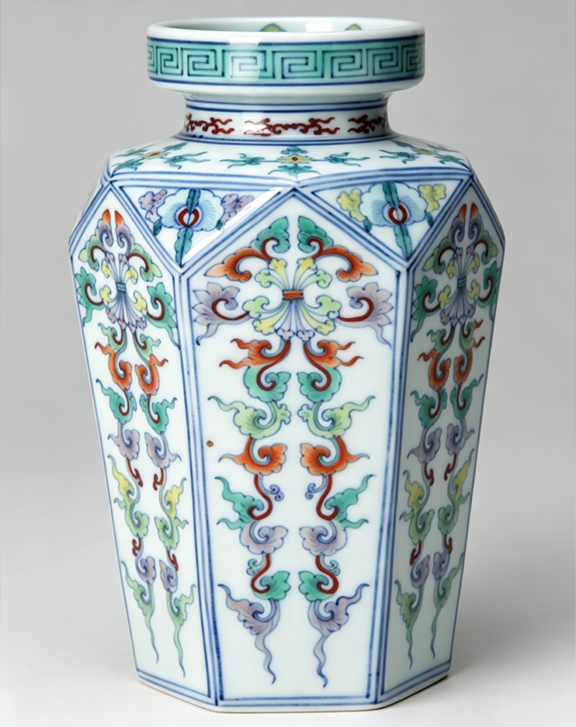 Doucai Hexagonal Vase with Floral-Spray Pattern