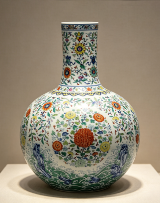 A Blue-and-White Doucai 'Sea Waves, Immortal Mountains and Floral Medallions' Tianqiuping Vase