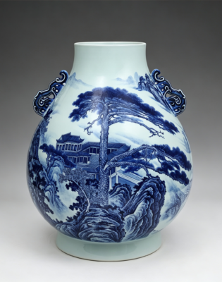 A-Blue-and-White-Landscape-Futong-Zun-Vase