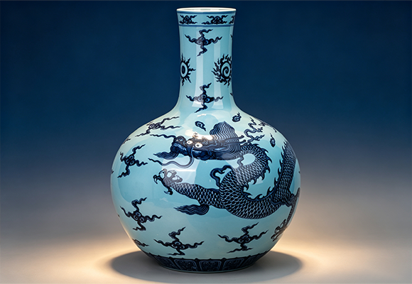 A-Celadon-Glazed-Dragon-among-Clouds-Tianqiuping-Vase