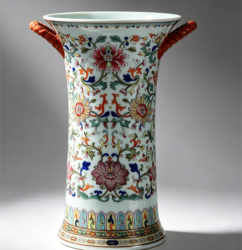 Blue-and-White Doucai Flower Gu with Rope-Twist Handles and Floral Pattern