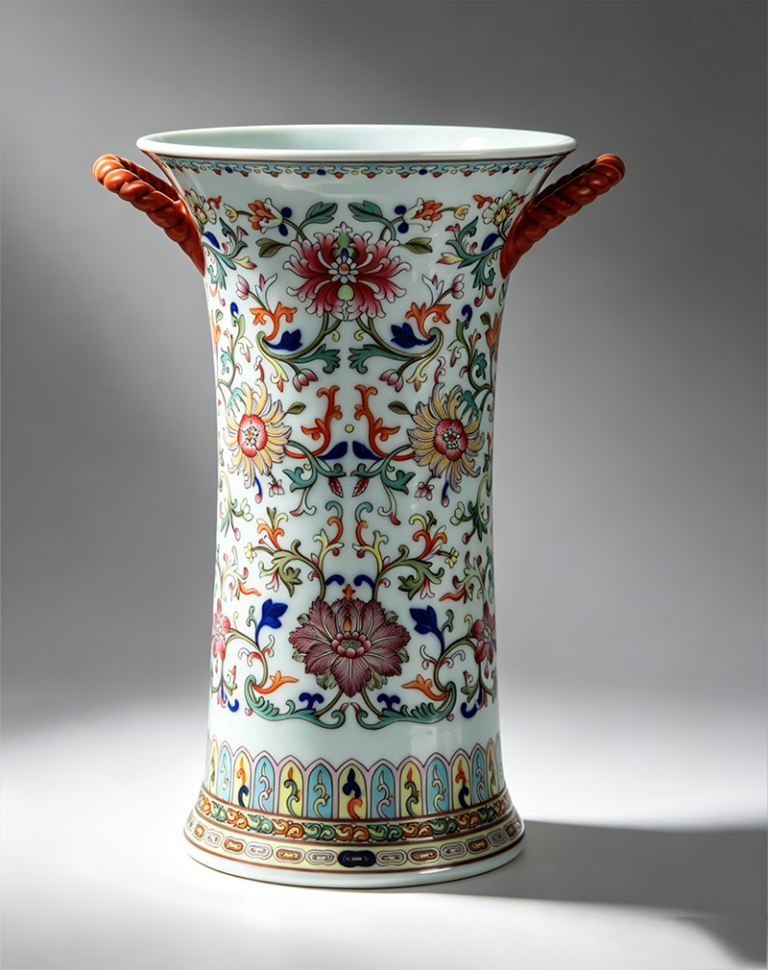 Blue-and-White Doucai Flower Gu with Rope-Twist Handles and Floral Pattern