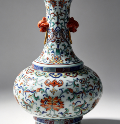 Blue-and-White Doucai Vase with Scrolling Lotus Pattern and Beast-Head Handles