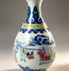 Handmade Blue-and-White Doucai Porcelain Yuhuchunping (Pear-Shaped Vase) with Floral Pattern