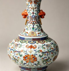 Vintage Style Blue-and-White Doucai Beast-Head Handle Vase with Scrolling Lotus Pattern