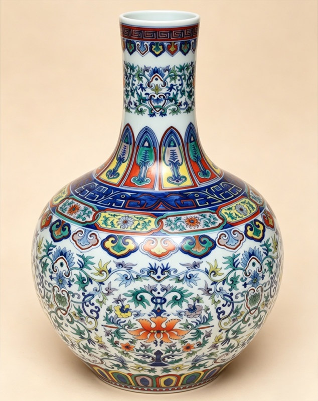 Vintage Style Blue-and-White Doucai Celestial-Globe Vase with Scrolling Roundel Floral Pattern