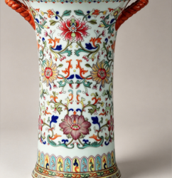 Vintage Style Blue-and-White Doucai Flower Gu with Rope-Twist Handles and Auspicious Floral Pattern