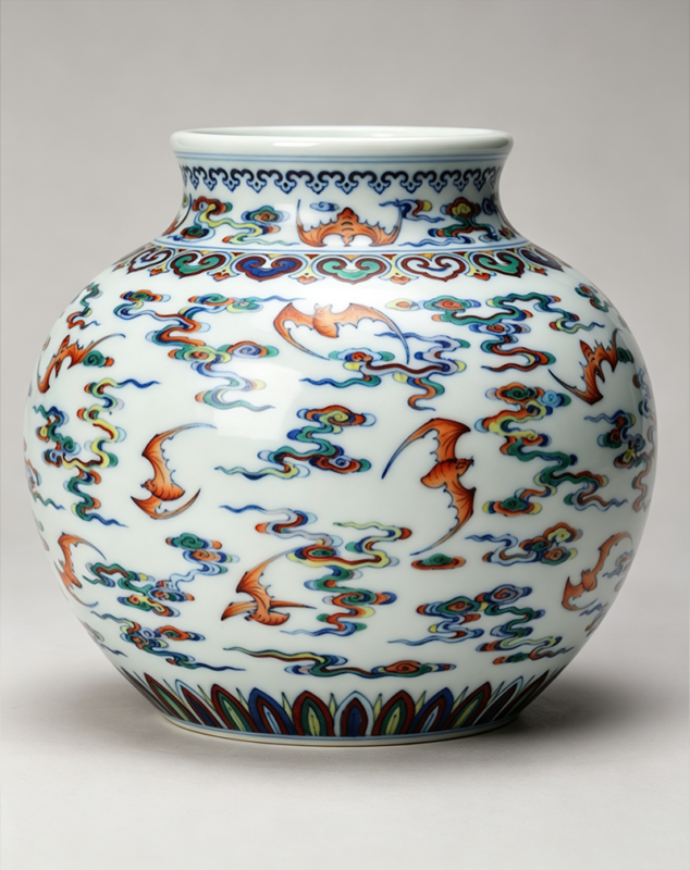 Vintage Style Blue-and-White Doucai Jar with Auspicious Cloud and Bat Pattern